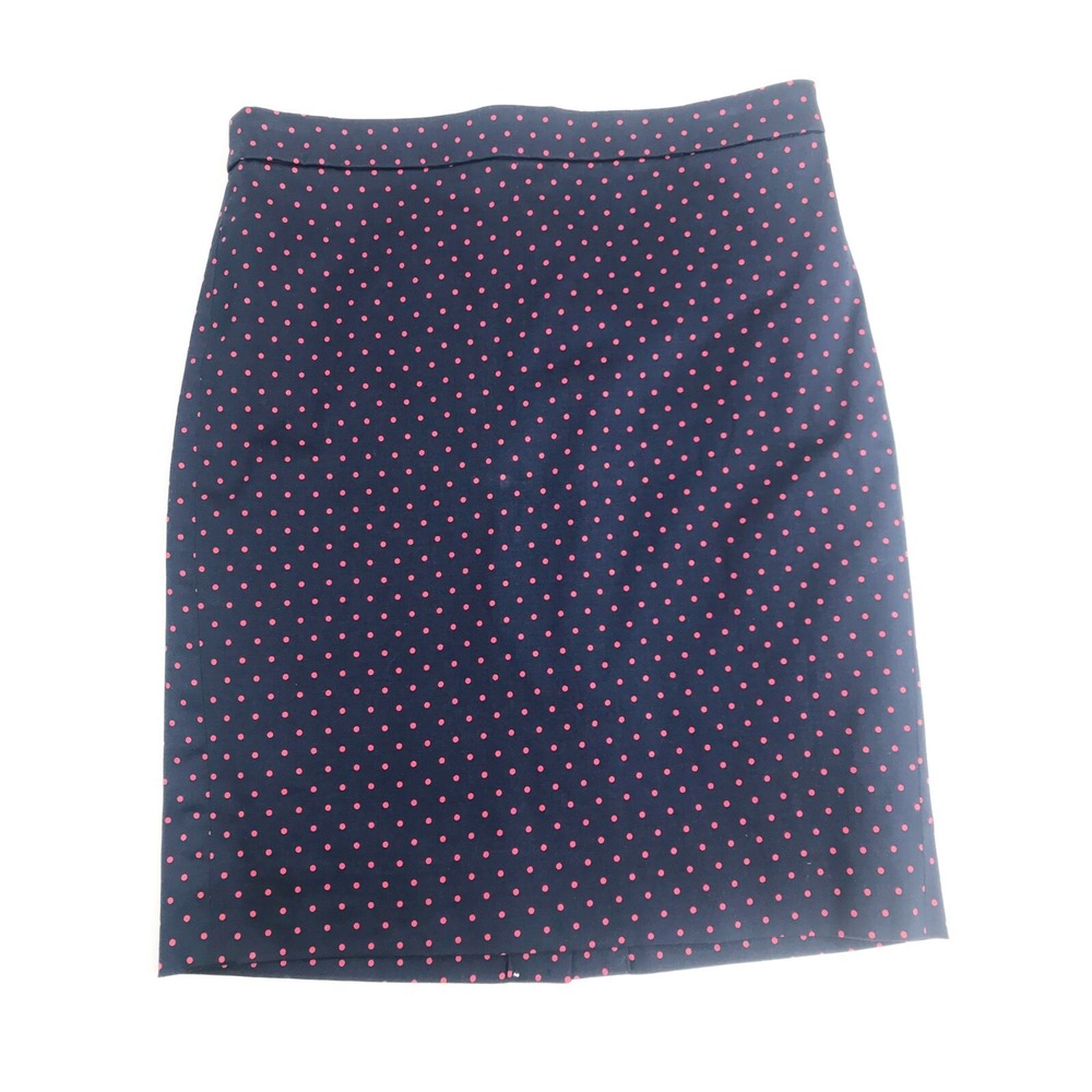 J Crew The Pencil Skirt Womens 6 Navy Blue Red Polka Dot Factory Preppy Academia